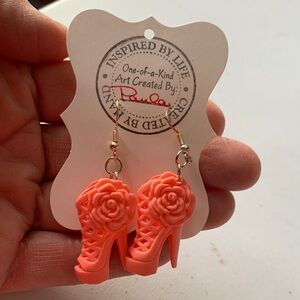 BARBIE Handmade Peach Colored High Heel Earrings #5